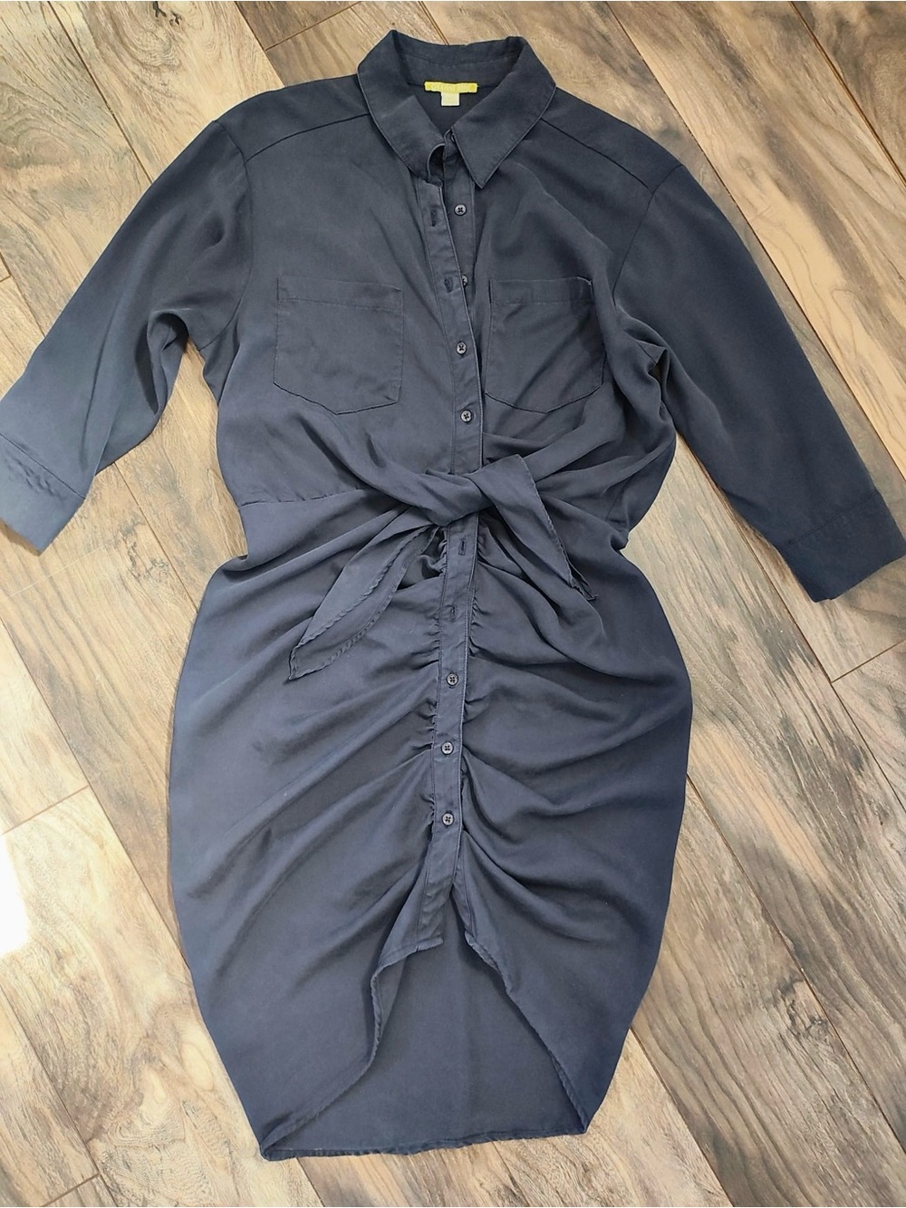 Gianni Bini Navy Button-Front Tie-Waist Midi Shirt Dress
